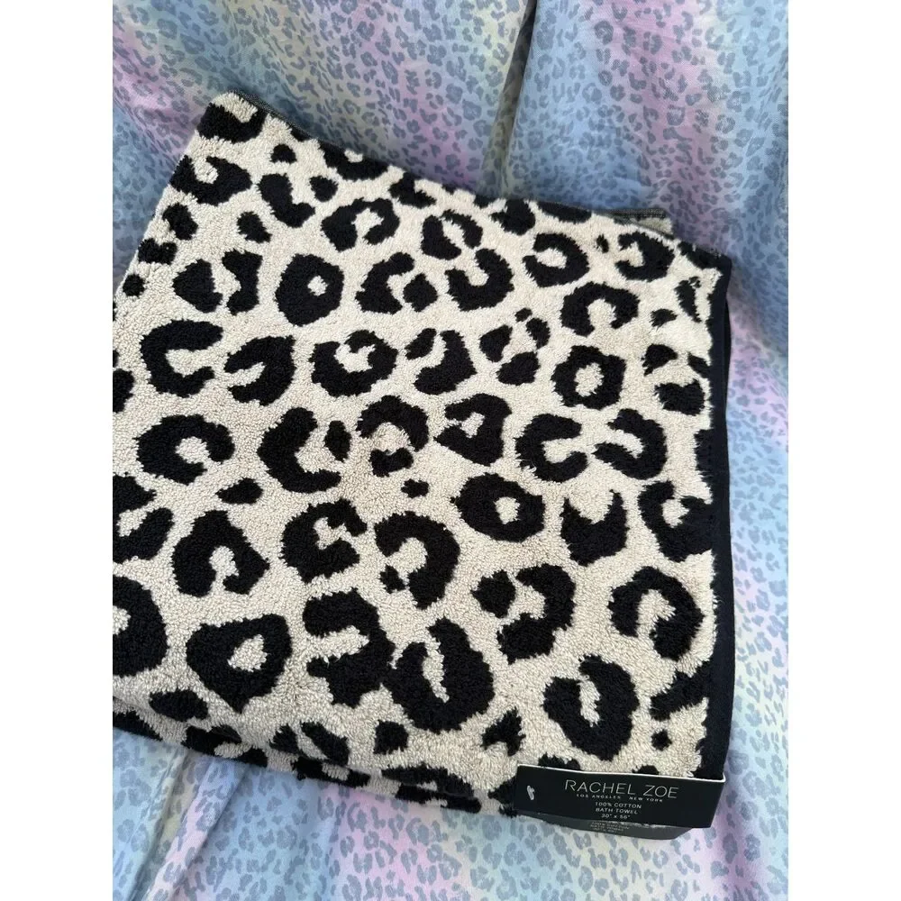 Rachel Zoe Leopard 8-Piece 100% Cotton Towel Set Black Beige NWT
